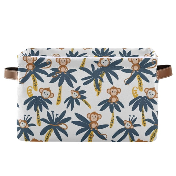 Monkey on Tree Storage Bins with Handle Fabric Organizer Basket Foldable Box 1 Pack 14.2x10.2x8.3