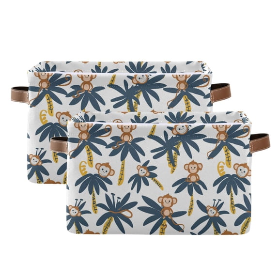 Monkey on Tree Storage Bins with Handle Fabric Organizer Basket Foldable Box 2 Pack 14.2x10.2x8.3