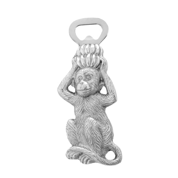 Monkey with Bananas Bottle Opener Polished Silver Aluminum