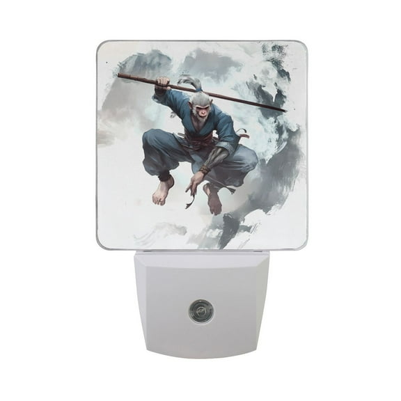 Monkey with Rod Night Light 2 Pack LED Nightlight Plug into Wall Dusk to Dawn Sensor Soft White