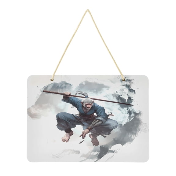 Monkey with Rod Welcome Sign Front Door PVC 14x10 inch Hanger Hello Sign Farmhouse Wall Porch Home Outside Decor