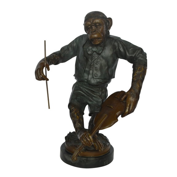 Monkey with Violin bronze statue - Size: 20"L x 17"W x 26"H.