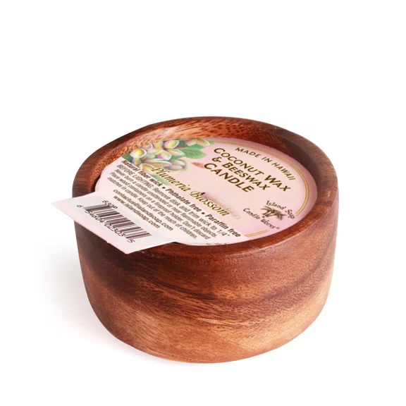 Monkeypod Wood Bowl Candle - Plumeria Blossom