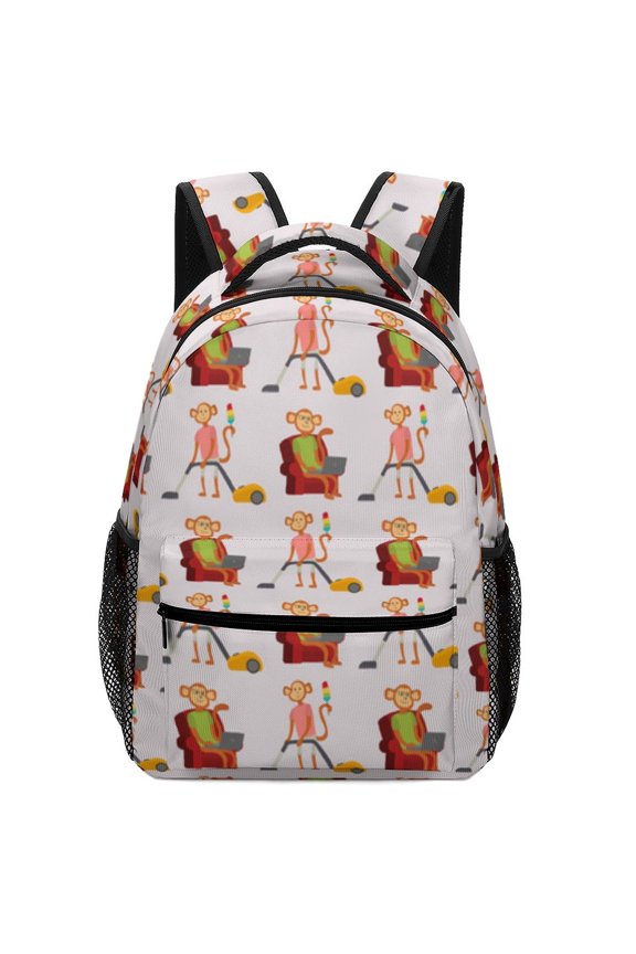 Monkeys Cleaning Using Laptops Oxford Backpack Water Resistant Large Capacity Daily Travel