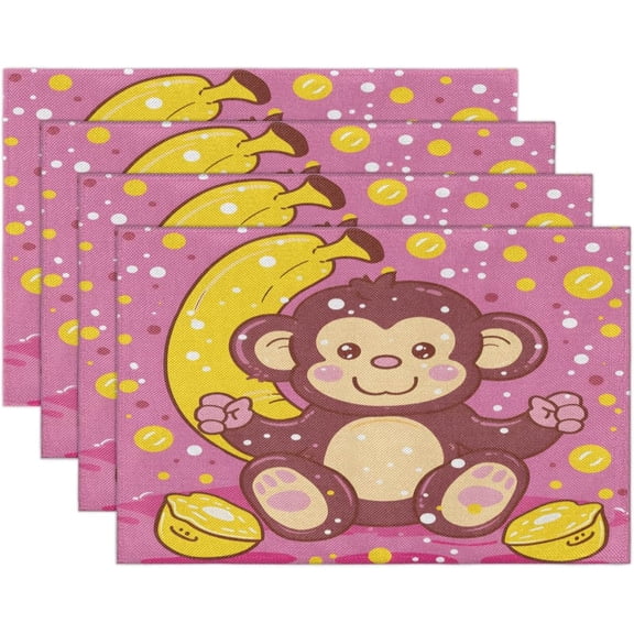 Monkeys Placemats Set of 4 Linen Fabric Place Mats Heat Resistant Machine Washable Placemats Non-Slip Place Mat for Kitchen Dining Table