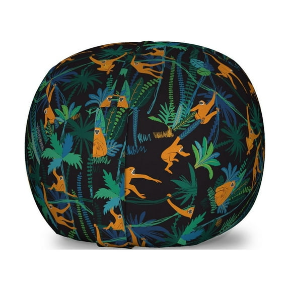 Monkeys Storage Toy Bag Chair, Wildlife Composition of Animals in a Jungle, Stuffed Animal Organizer Washable Bag, Large Size, Charcoal Grey Multicolor, by Ambesonne