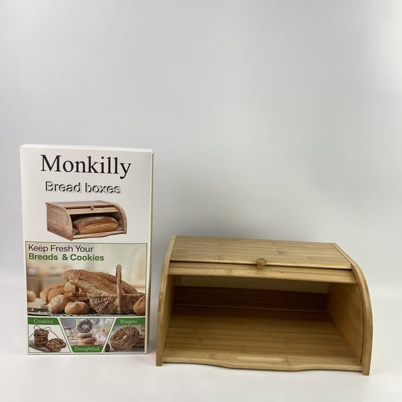 Monkilly Bread boxes,2 Lb. Depot Breadbox for Kitchen Countertop - Vintage-Style Bamboo Bread Box Wood - Japanese Bread Box - Bread Cabinet for Kitchen Counter - Bread Bin - 17'' x 10'' x 7''