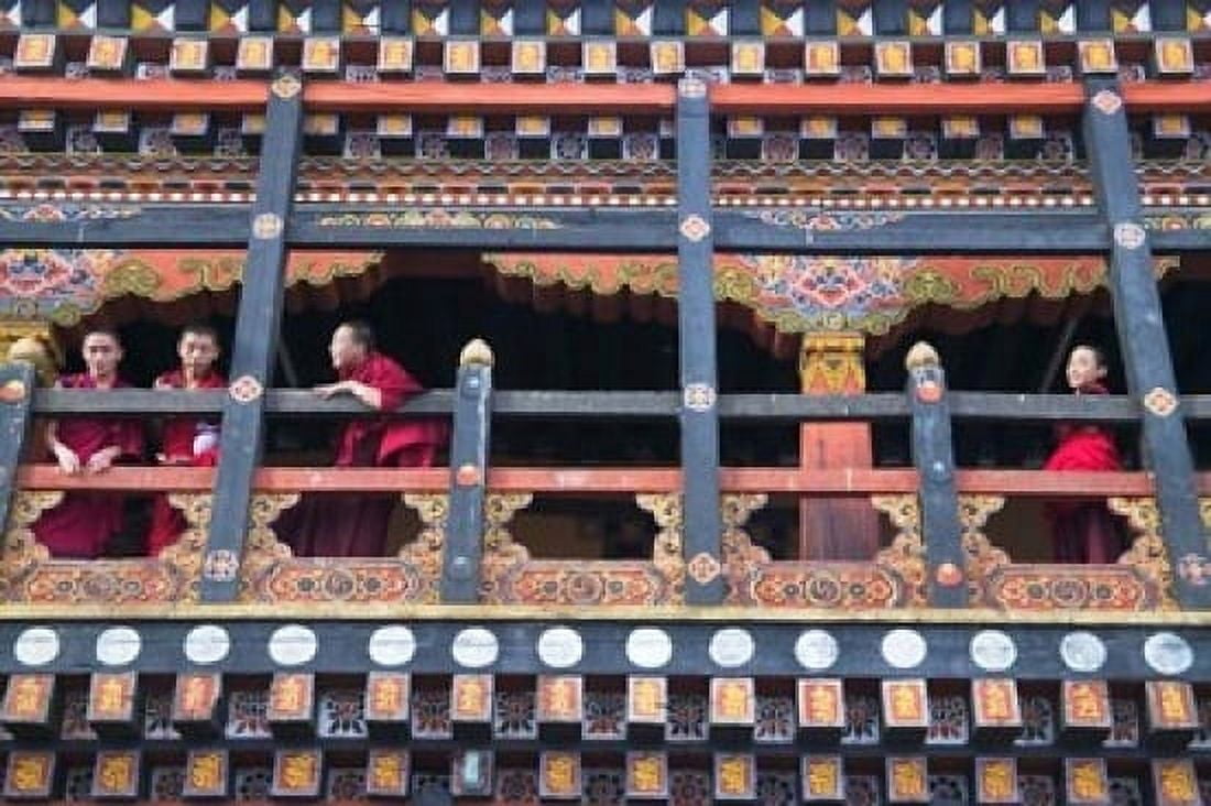 Monks in the Kichu Lhakhang Dzong Paro Bhutan Canvas Art - Keren Su DanitaDelimont (17 x 11)