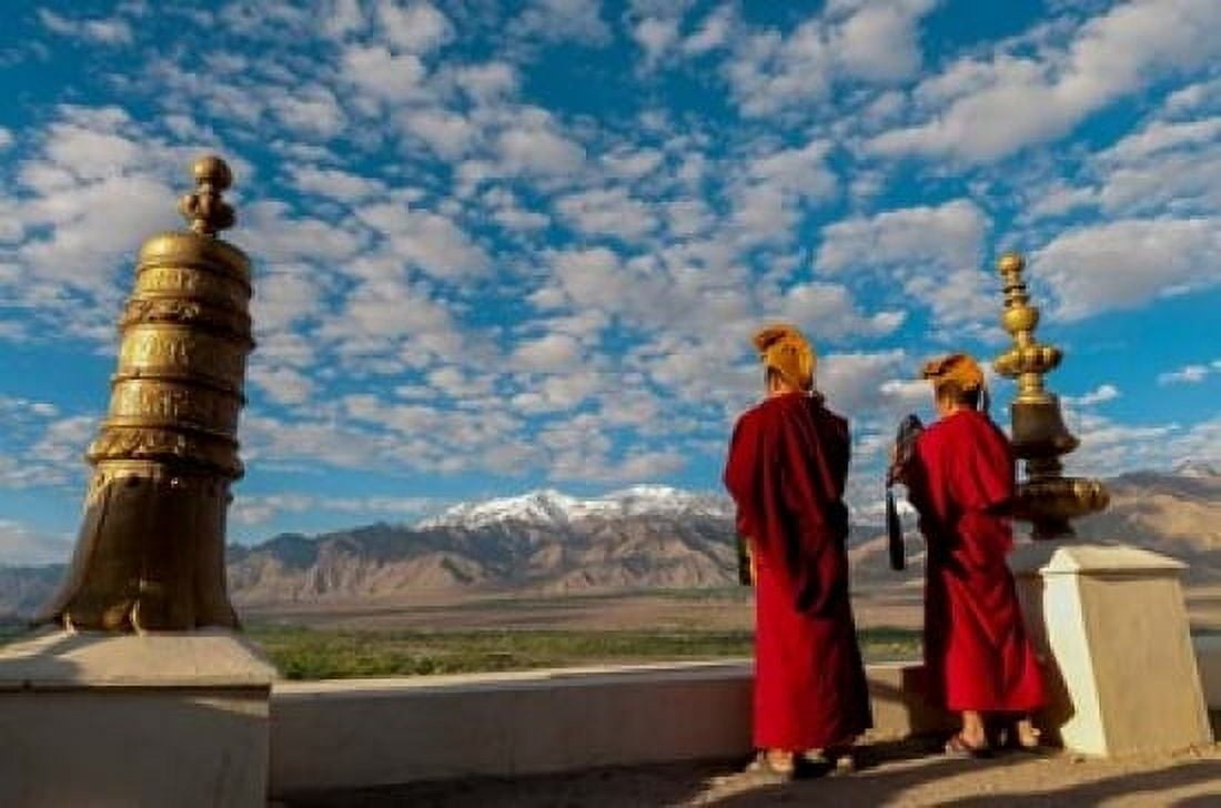 Monks playing horns at sunrise Thiksey Monastery Leh Ledakh India Canvas Art - Ellen Clark DanitaDelimont (24 x 36)