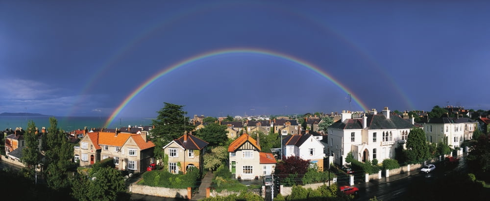 Monkstown Co Dublin Ireland Rainbow Over Housing Canvas Art - The Irish Image Collection Design Pics (33 x 13)