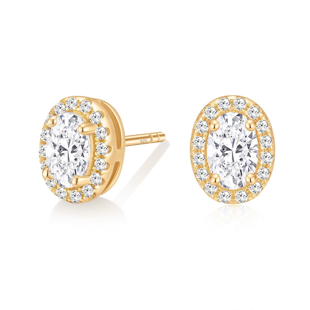 Monkton 18K Gold Plated 925 Sterling Silver Stud Earrings for Women, 0.5CT Oval Cut Cubic Zirconia CZ Stud Earrings, Best Gift Ideas for Women, Ladies