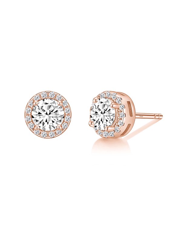 Monkton 18K Gold Plated 925 Sterling Silver Stud Earrings for Women, 0.5CT Round Cut Cubic Zirconia CZ Stud Earrings, Best Gift Ideas for Women, Ladies