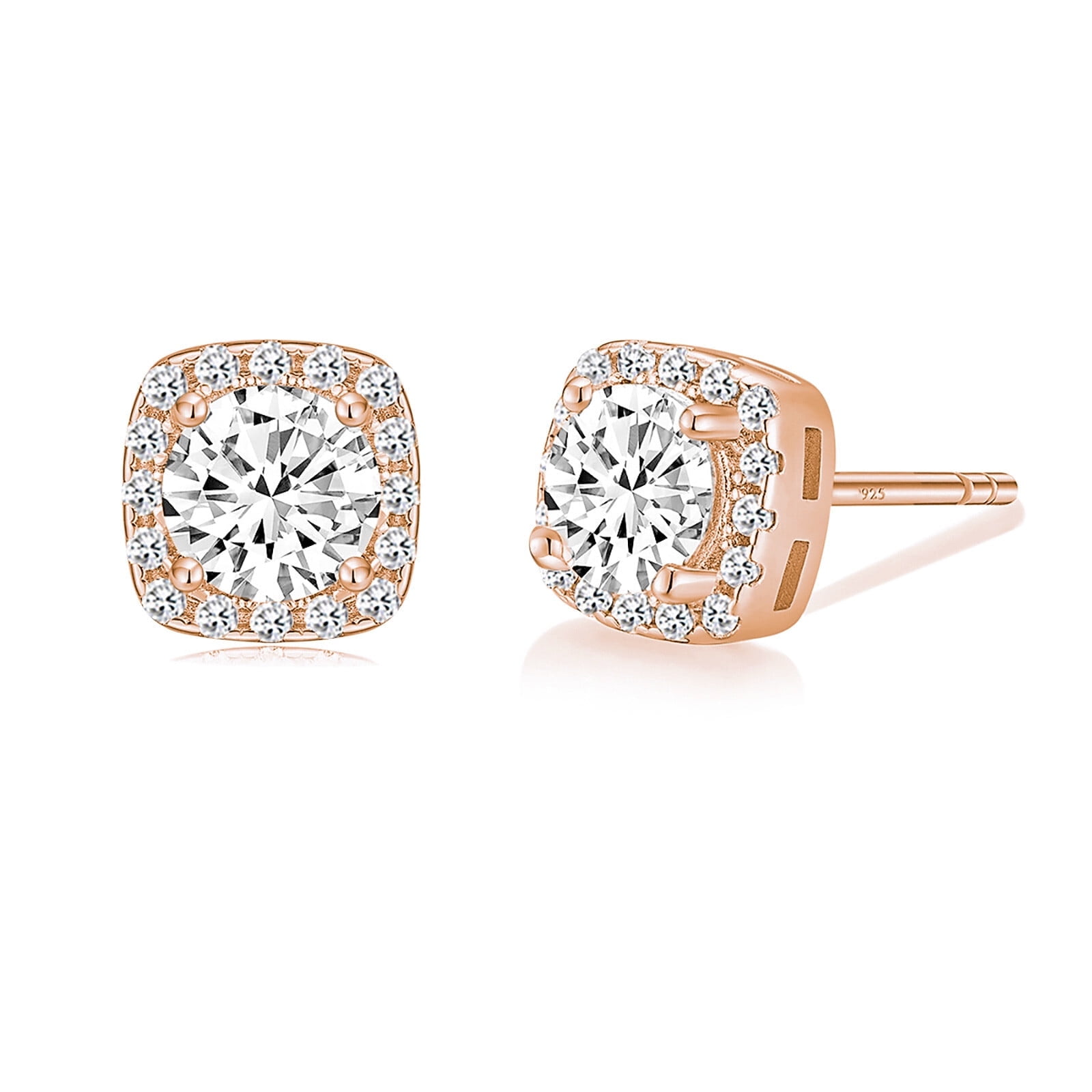 Monkton 18K Gold Plated 925 Sterling Silver Stud Earrings for Women, 0.5CT Square Cubic Zirconia CZ Stud Earrings, Best Gift Ideas for Women, Ladies