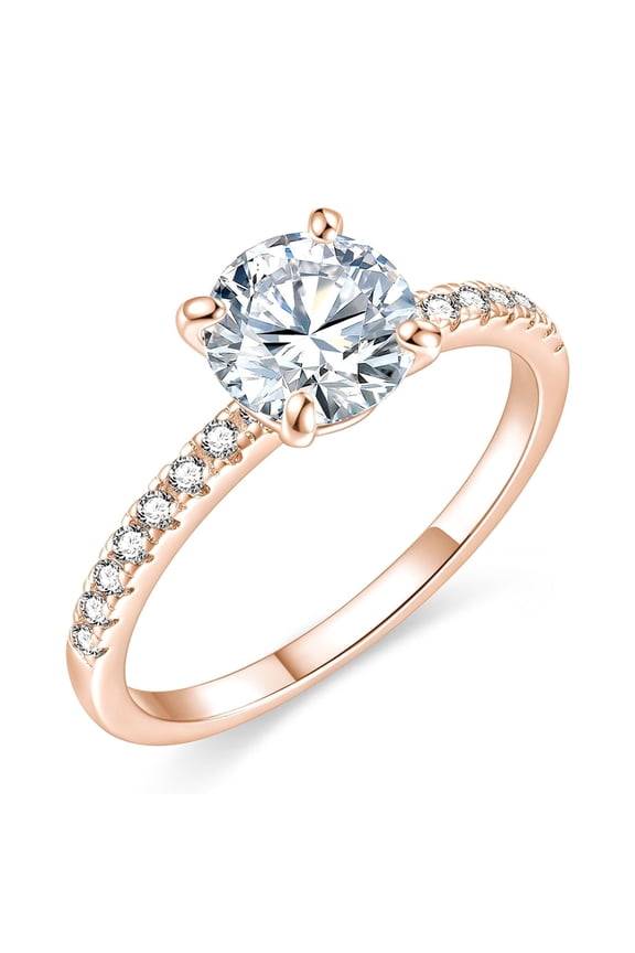 925 Sterling Silver Engagement Rings for Women 1.25CT Round Cut Solitaire Cubic Zirconia CZ Promise Rings Wedding Band for Her Rose Gold, Size 8