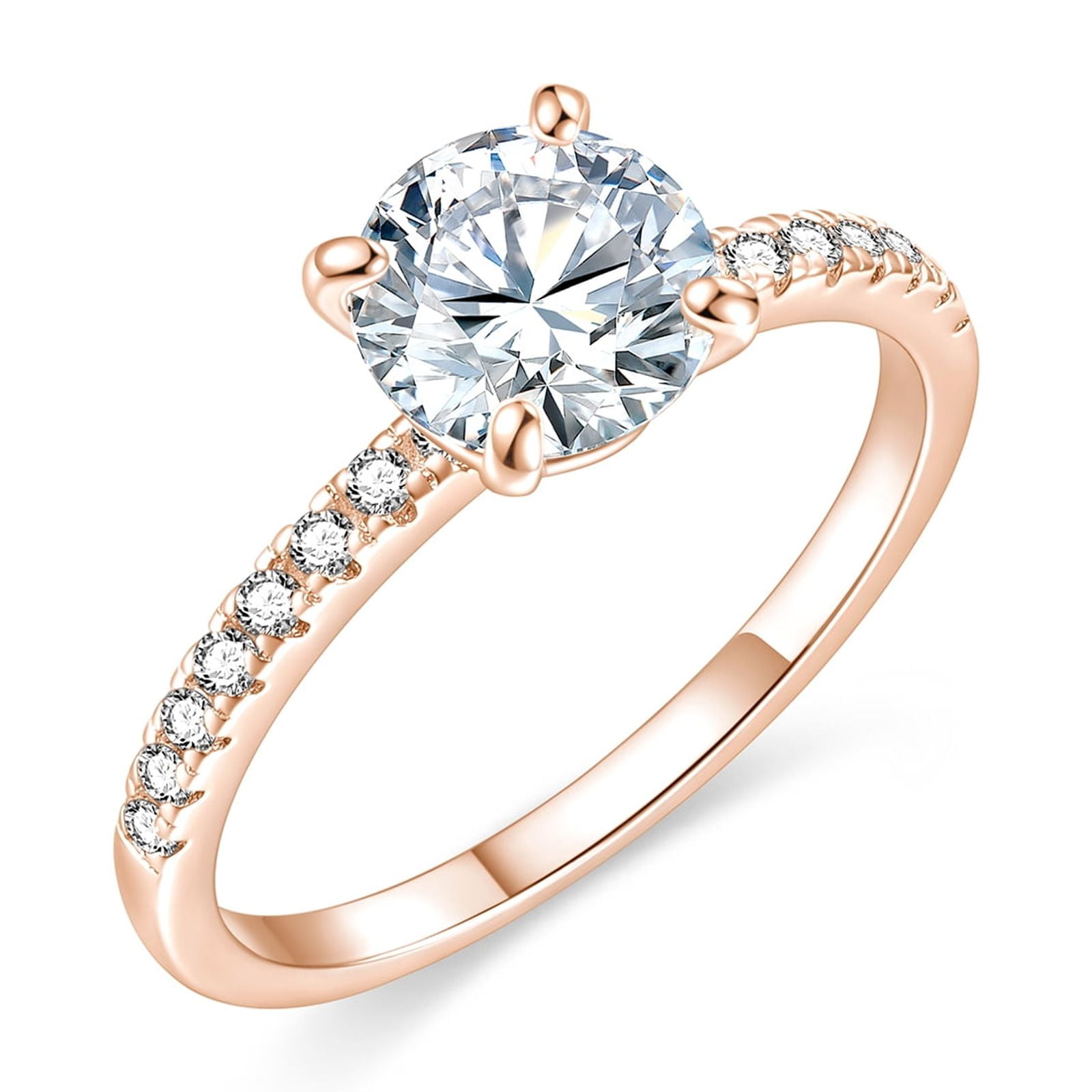 EAMTI 925 Sterling Silver Engagement Rings for Women 1.25CT Round Cut Solitaire Cubic Zirconia CZ Promise Rings Wedding Band for Her Rose Gold, Size 9.5