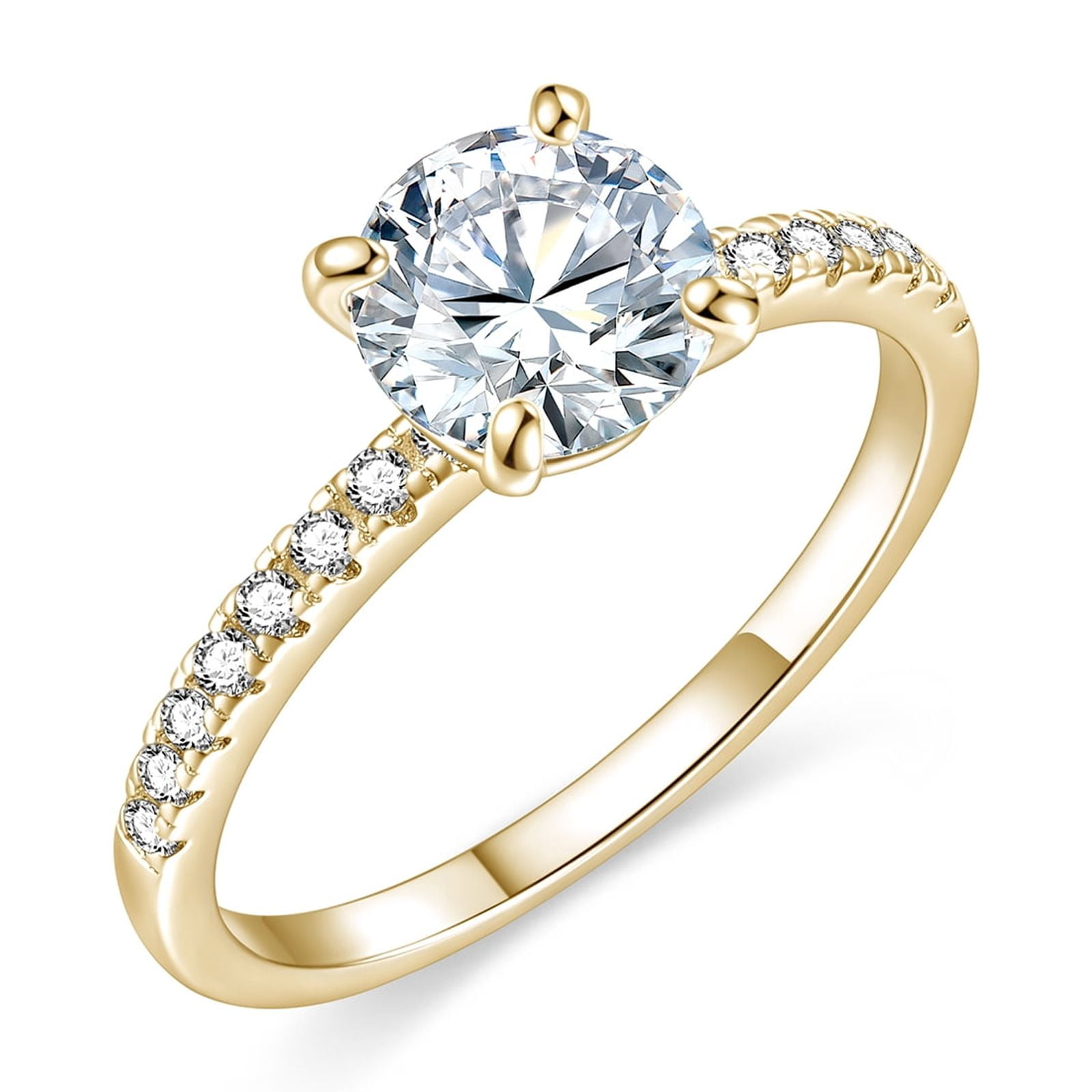 EAMTI 925 Sterling Silver Engagement Rings for Women 1.25CT Round Cut Solitaire Cubic Zirconia CZ Promise Rings Wedding Band for Her Yellow Gold, Size 9.5