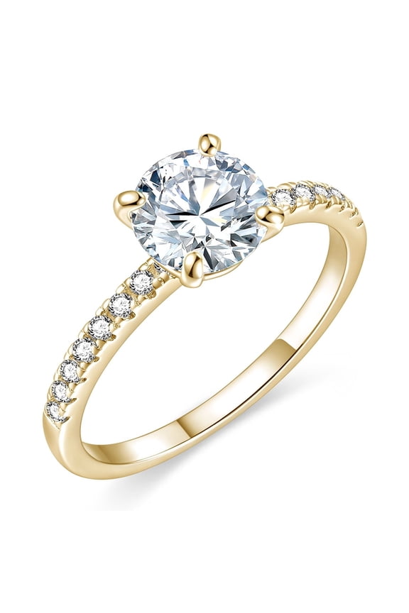 925 Sterling Silver Engagement Rings for Women 1.25CT Round Cut Solitaire Cubic Zirconia CZ Promise Rings Wedding Band for Her Yellow Gold, Size 9