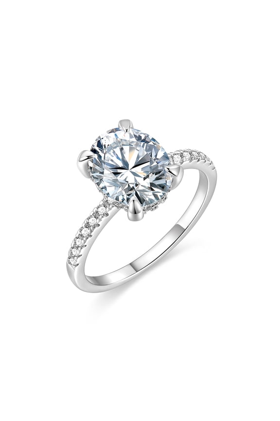 925 Sterling Silver Engagement Rings for Women 3CT Oval Cut Solitaire Cubic Zirconia CZ Promise Rings Wedding Band for Her Silver White, Size 8