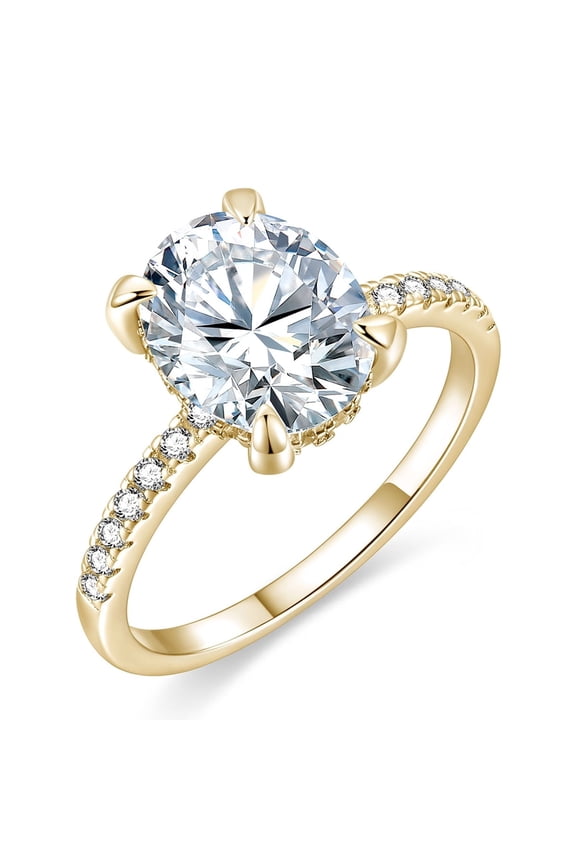 925 Sterling Silver Engagement Rings for Women 3CT Oval Cut Solitaire Cubic Zirconia CZ Promise Rings Wedding Band for Her Yellow Gold, Size 6