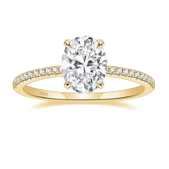 EAMTI 925 Sterling Silver Engagement Rings for Women 3CT Oval Cut Solitaire Cubic Zirconia CZ Promise Rings Wedding Band for Her Yellow Gold, Size 9
