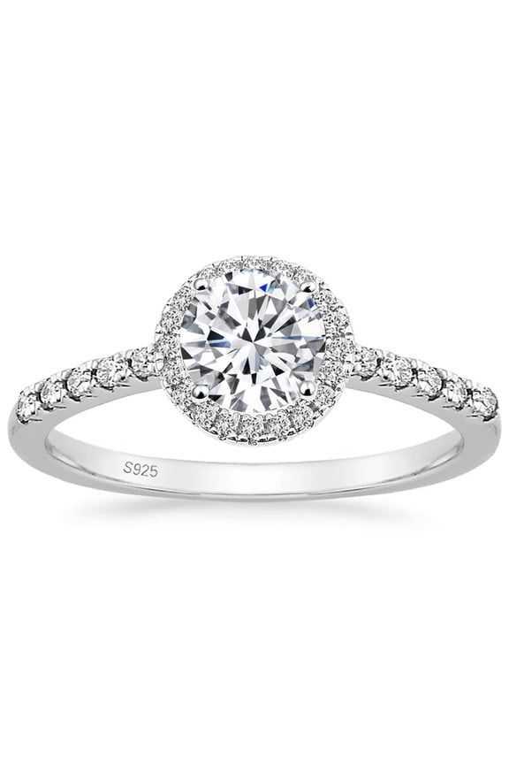 Monkton 925 Sterling Silver Engagement Rings for Women 1.25CT Round Halo Solitaire Cubic Zirconia CZ Promise Rings Wedding Band for Her, Size 4