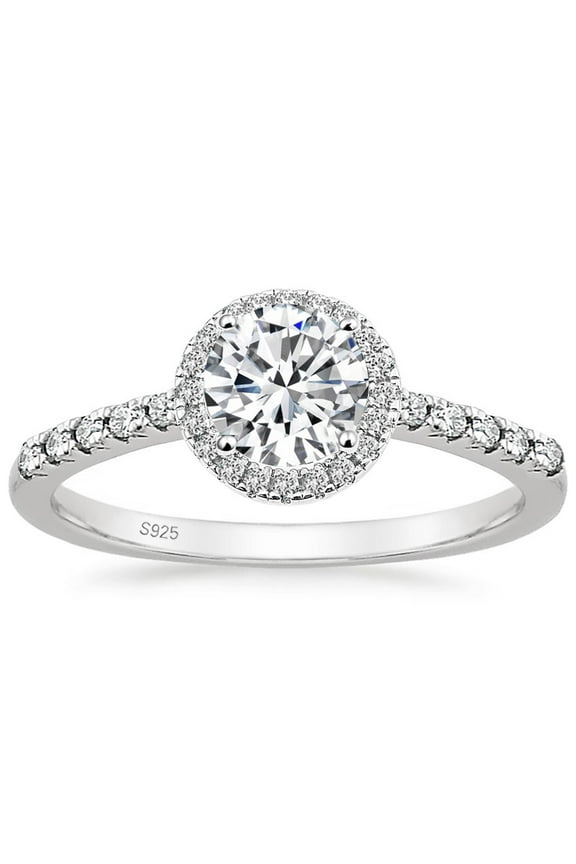 Monkton 925 Sterling Silver Engagement Rings for Women 1.25CT Round Halo Solitaire Cubic Zirconia CZ Promise Rings Wedding Band for Her, Size 7.5