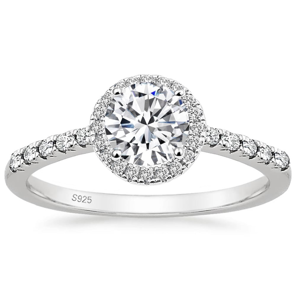 Monkton 925 Sterling Silver Engagement Rings for Women 1.25CT Round Halo Solitaire Cubic Zirconia CZ Promise Rings Wedding Band for Her, Size 7
