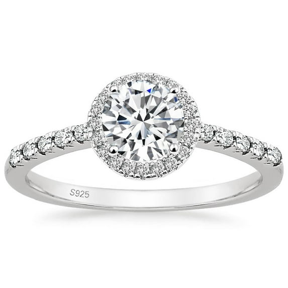 Monkton 925 Sterling Silver Engagement Rings for Women 1.25CT Round Halo Solitaire Cubic Zirconia CZ Promise Rings Wedding Band for Her, Size 8