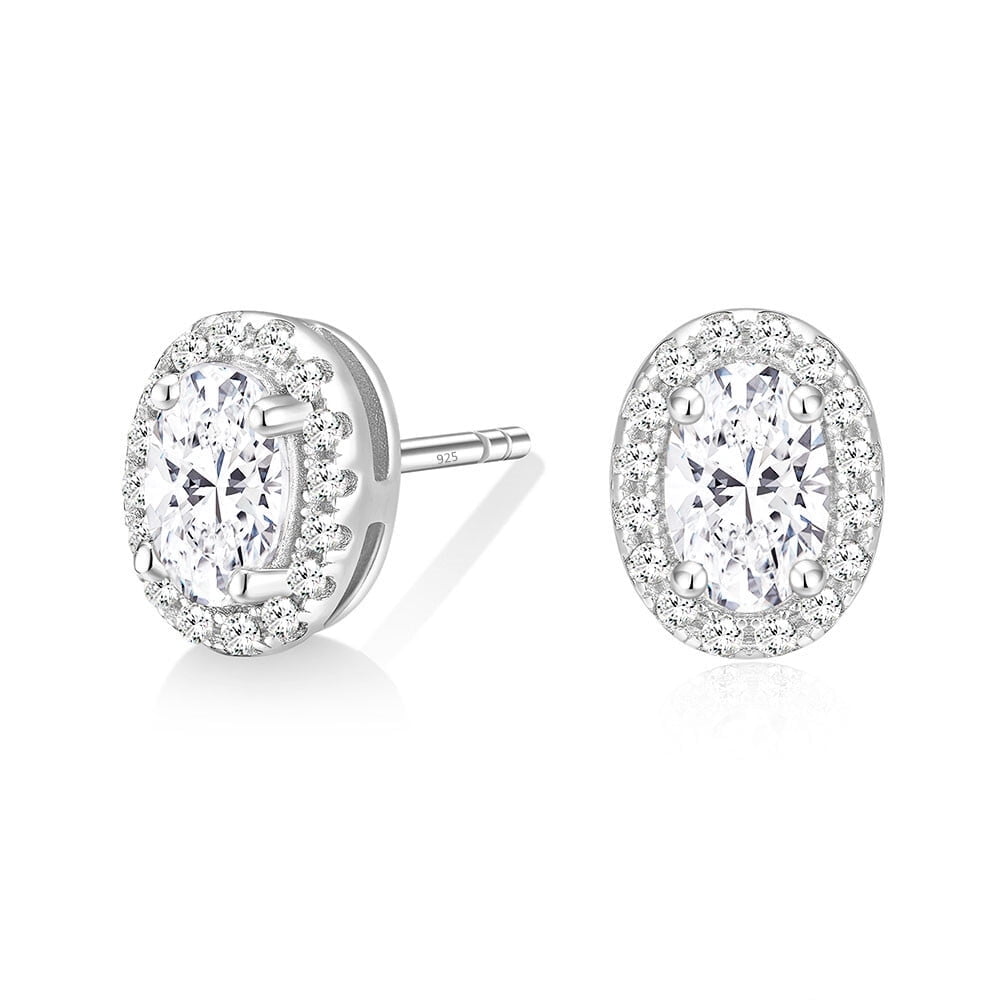 Monkton 925 Sterling Silver Stud Earrings for Women, 0.5CT Oval Cut Cubic Zirconia CZ Stud Earrings, Best Gift Ideas for Women, Ladies