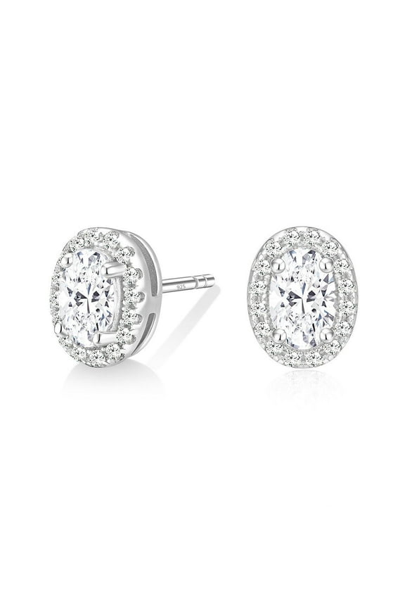 Monkton 925 Sterling Silver Stud Earrings for Women, 0.5CT Oval Cut Cubic Zirconia CZ Stud Earrings, Best Gift Ideas for Women, Ladies