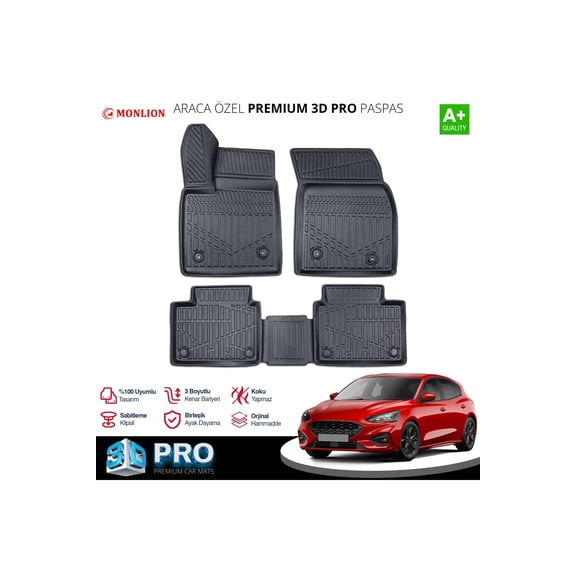 Monlion All-Weather Floor Mats for Ford Focus , 2023, Black TPE, 4 Piece Set