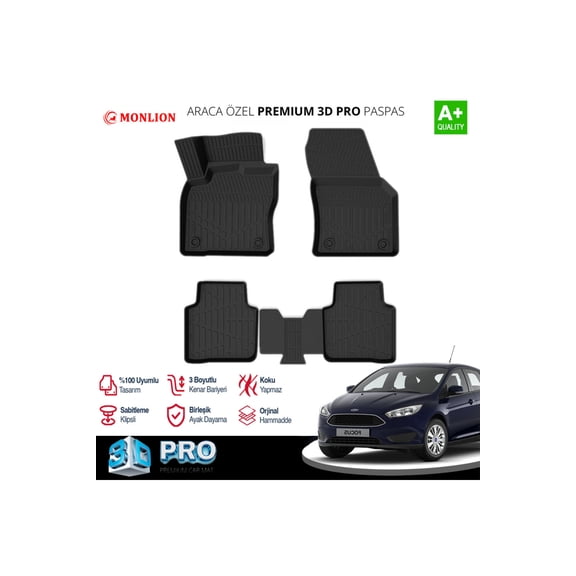 Monlion All-Weather Floor Mats for Ford Focus , 2011-2014, Black TPE, 4 Piece Set