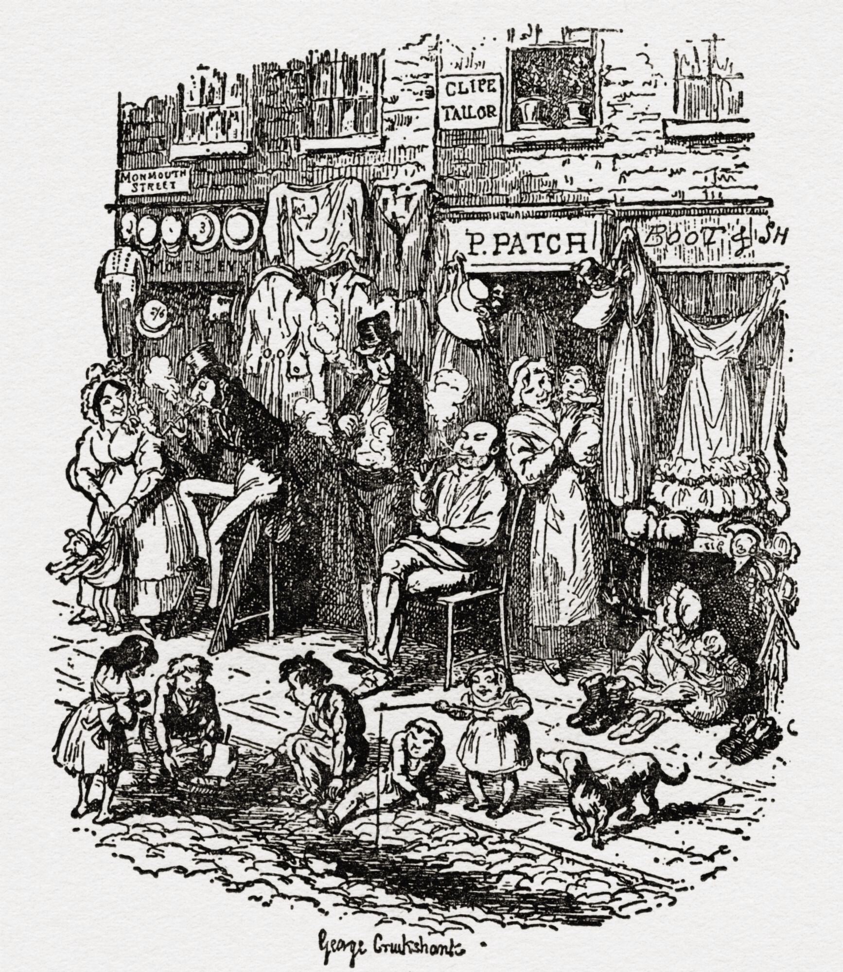 Monmouth Street Soho London England In The 19Th Century After A Drawing By George Cruikshank From The Streets Of London Through The Centuries Canvas Art - Ken Welsh Design Pics (28 x 32)