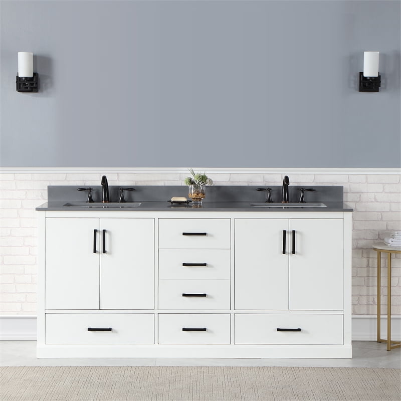 Monna 72" Double Bathroom Vanity Set in White with Concrete Grey