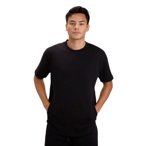 Mono B Mens Seamlines Organic Cotton Kangaroo Short Sleeve Sweatshirt (Medium, Black)