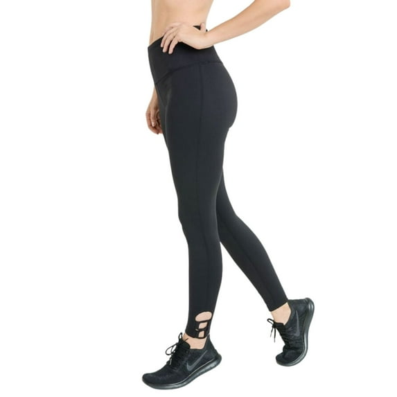 Mono B Womens RED Side Strap Calf Detail Leggings, Black (Medium)