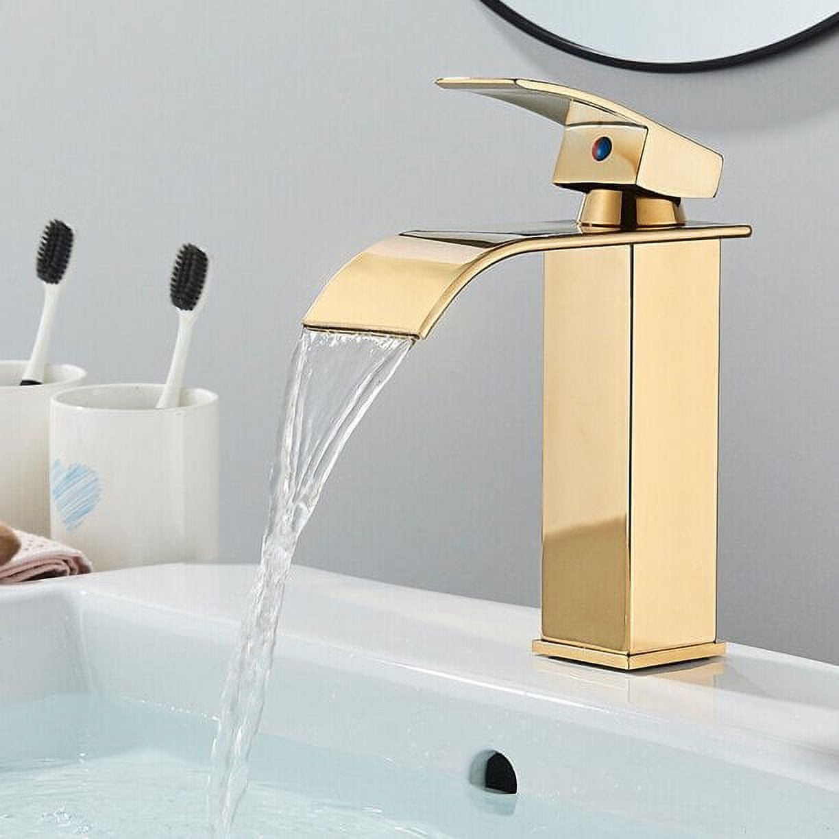 Mono Brushed Gold Basin Mixer Tap Brass Tall Countertop Bathroom Sink