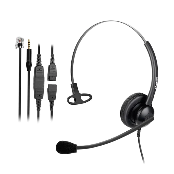 Mono Call Center Office Headphones with RJ9 Jack & 3.5mm Connector for