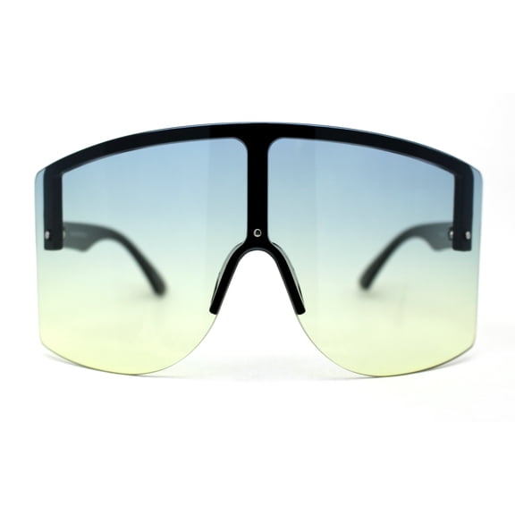 Mono Lens Rimless Oversized Shield Plastic Half Rim Sunglasses Black Green Yellow