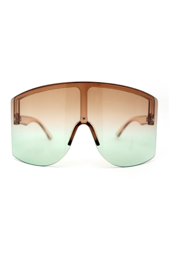 Mono Lens Rimless Oversized Shield Plastic Half Rim Sunglasses Peach Brown Green