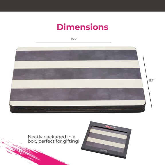 Mono Stripe Placemats Set of 4 - 15.7x11.7 Inch Rectangular Cork-Backed Dining Mats with Lacquer Finish, Heat & Stain Resistant Tableware for