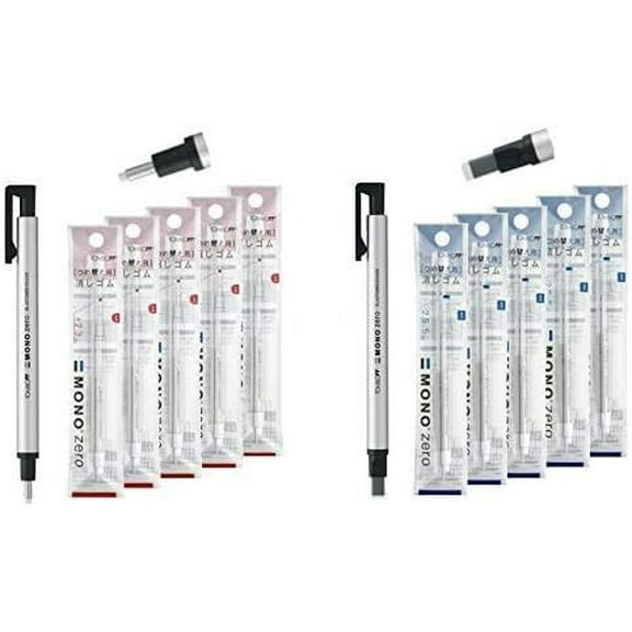 Mono Zero Pen-Style Eraser (2 Pen-erasers & 20 Refills, 2.3mm Round & 2.5mm Rectangle tip)