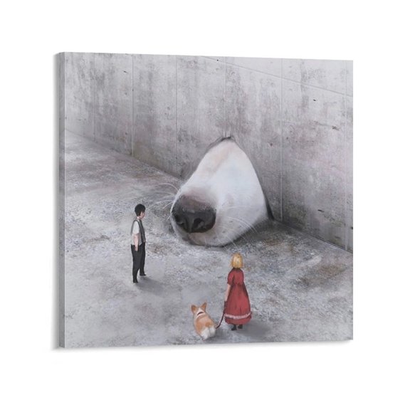 MonoKubo Japanese Illustrator A World With Giant Animals Artwork Wall Art Picture Painting Poster Canvas Print Posters Artworks Bedroom Living Room Decor 20x20inch(50x50cm)