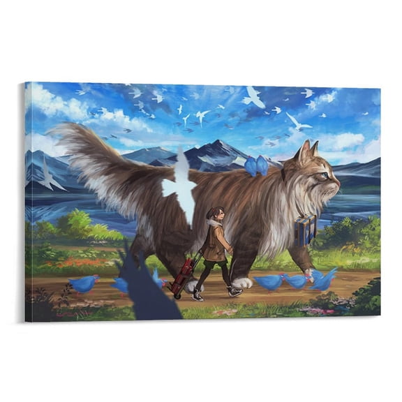 MonoKubo Japanese Illustrator A World With Giant Animals Poster Cool Artworks Painting Wall Art Canvas Prints Hanging Picture Home Decor Posters Gift 16x24inch(40x60cm)