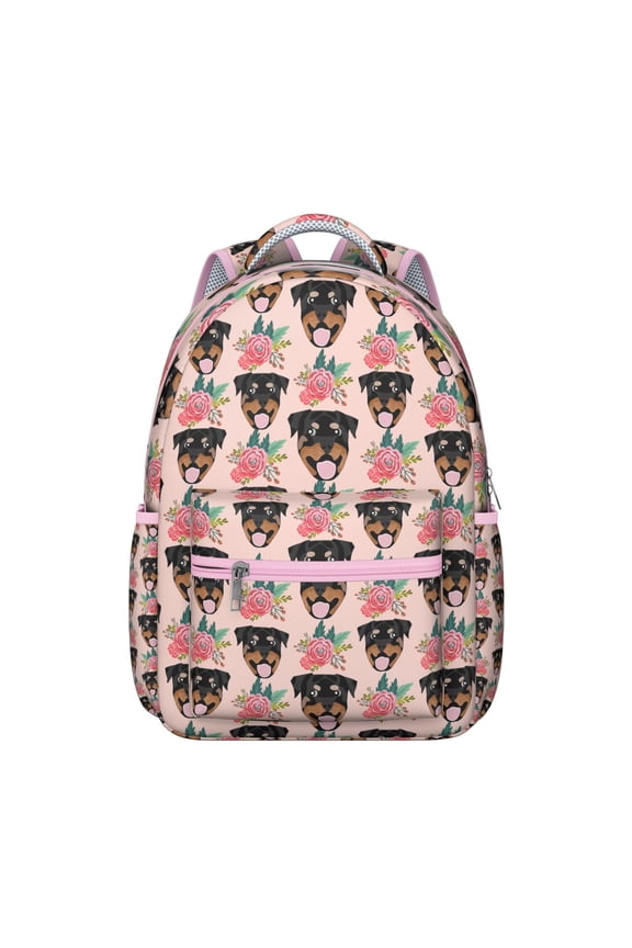 "Monochromatic Dog Pattern Backpack - Black & White School Essential, Classic Pet Owner Gift with Contrast Stitching"