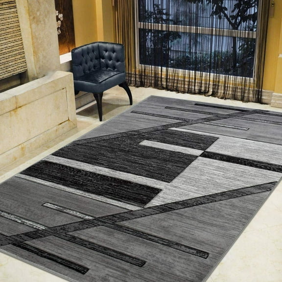 Monochromatic Rug/Linier Design Modern Contemporary Hand Carved Area Rug-Silver/Gray/Black