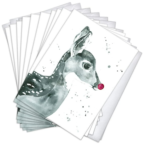 Monochromatic Watercolor Rudolph Traditional Holiday Greeting Cards | 20 Pack Bulk Set (4x6)