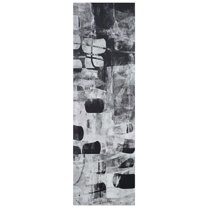 "Monochrome Abstract Panel I", Black&White Artwork on Silver Shagreen Wrapped Canvas Wall Art, sized 72"x22"