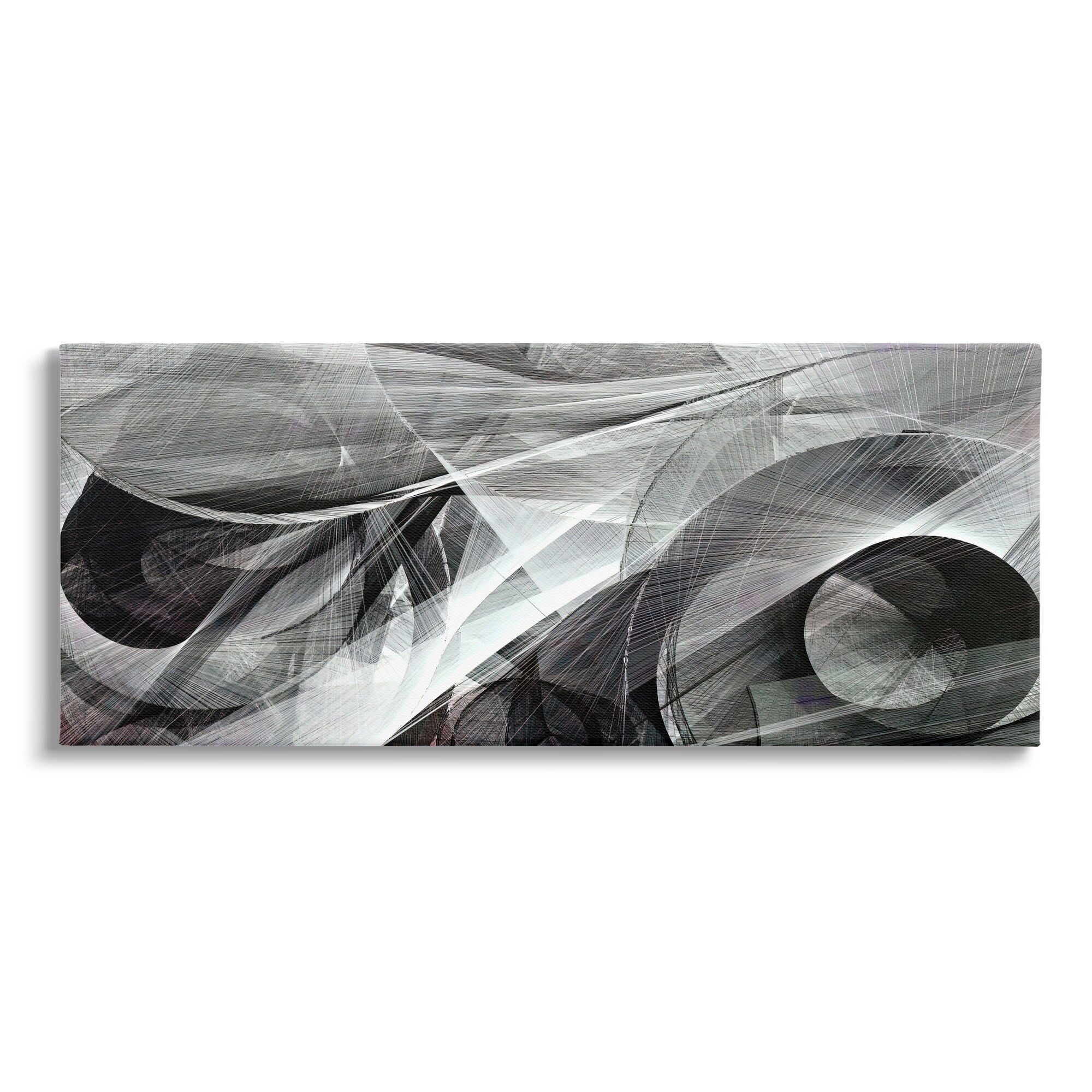 Monochrome Abstract Shapes Dense Geometric Circular Lines Abstract Painting Gallery-Wrapped Canvas Print Wall Art