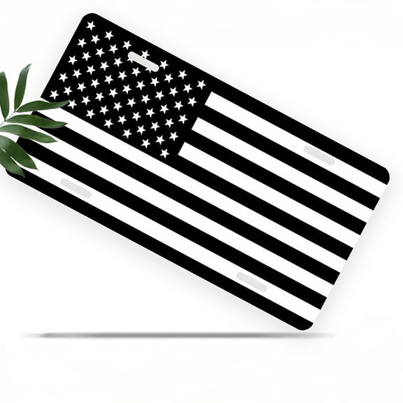 Monochrome American Flag Front License Plate, Metal License Plate, Funny Standard Plates Personalized Novelty Decorative For Men/Women/Boys/Girls Car 6×12 Inch